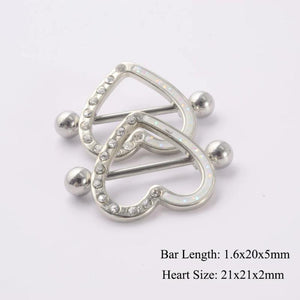 2PCS Nipple Piercing Heart Ear Barbell Shield Flower Rings 14G