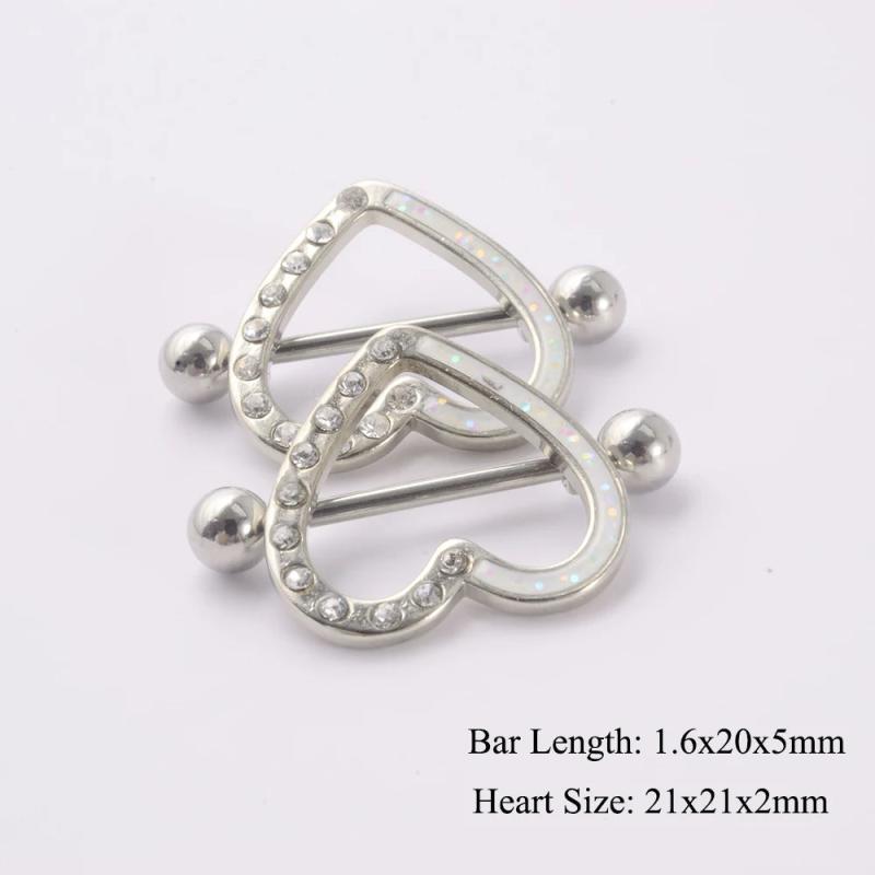 2PCS Nipple Piercing Heart Ear Barbell Shield Flower Rings 14G