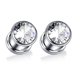 2Pcs Stainless Steel Ear Plugs Zirconia Crystal Piercing Jewelry