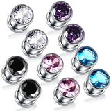 2Pcs Stainless Steel Ear Plugs Zirconia Crystal Piercing Jewelry
