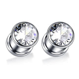 2Pcs Stainless Steel Ear Plugs Zirconia Crystal Piercing Jewelry