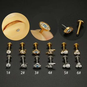 16G Stainless Steel Lip Stud Push Pin Zircon Body Jewelry