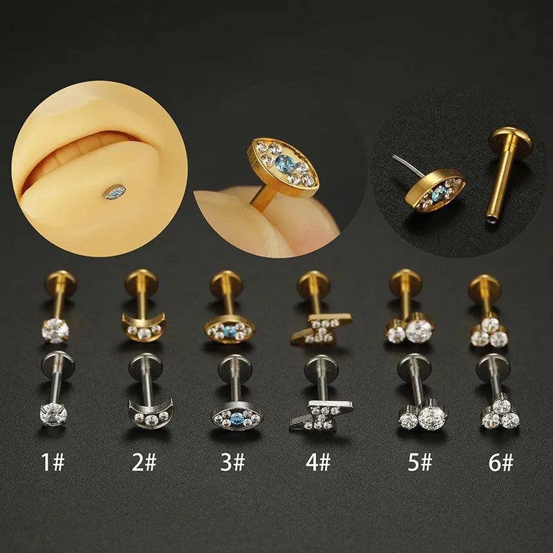 16G Stainless Steel Lip Stud Push Pin Zircon Body Jewelry