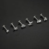 16G Stainless Steel Lip Stud Push Pin Zircon Body Jewelry