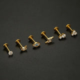 16G Stainless Steel Lip Stud Push Pin Zircon Body Jewelry