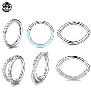 Titanium CZ Opal Hinged Segment Ring Nose Septum Ring 16G