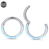 Titanium CZ Opal Hinged Segment Ring Nose Septum Ring 16G