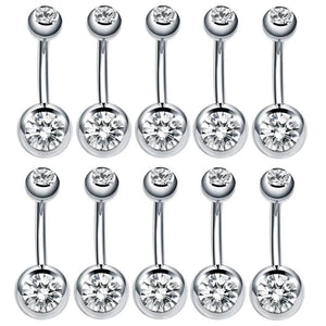 10pcs Crystal Rhinestone Belly Button Rings Surgical Steel Navel Piercing