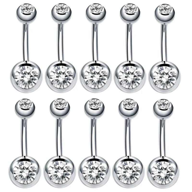 10pcs Crystal Rhinestone Belly Button Rings Surgical Steel Navel Piercing