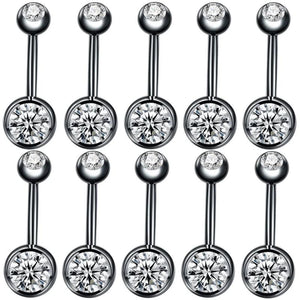 10pcs Crystal Rhinestone Belly Button Rings Surgical Steel Navel Piercing