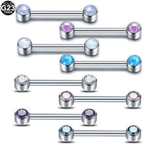 1PC Titanium Opal Nipple Bar 14G Tongue CZ Nipple Barbell Mamilo Piercings