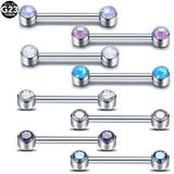1PC Titanium Opal Nipple Bar 14G Tongue CZ Nipple Barbell Mamilo Piercings