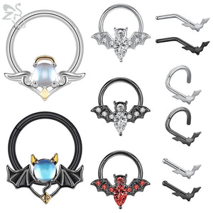 Punk Bat Shape Stainless Steel Hoop Nose Ring Silver Devil Nose Clicker