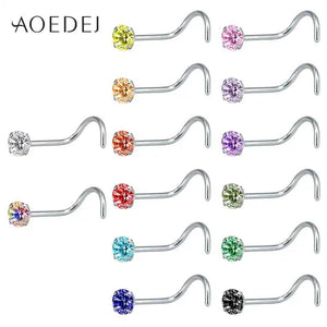 10-14Pcs 20G Crystal Nose Stud Piercing Jewelry Stainless Steel Nose Stud