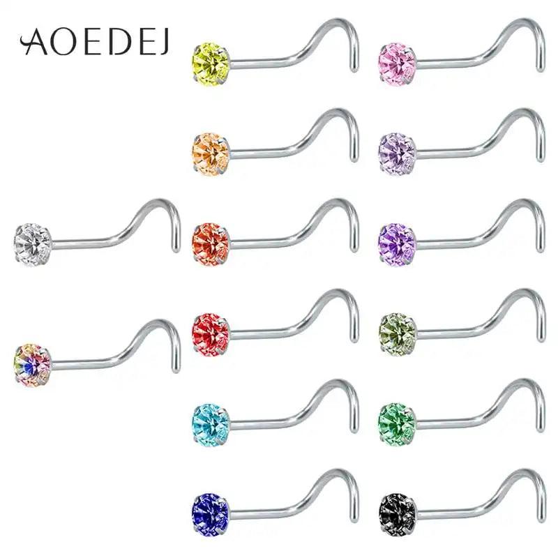 10-14Pcs 20G Crystal Nose Stud Piercing Jewelry Stainless Steel Nose Stud