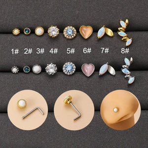 20G Stainless Steel Opal Stone L Shape Nose Stud Zircon Nose Ring