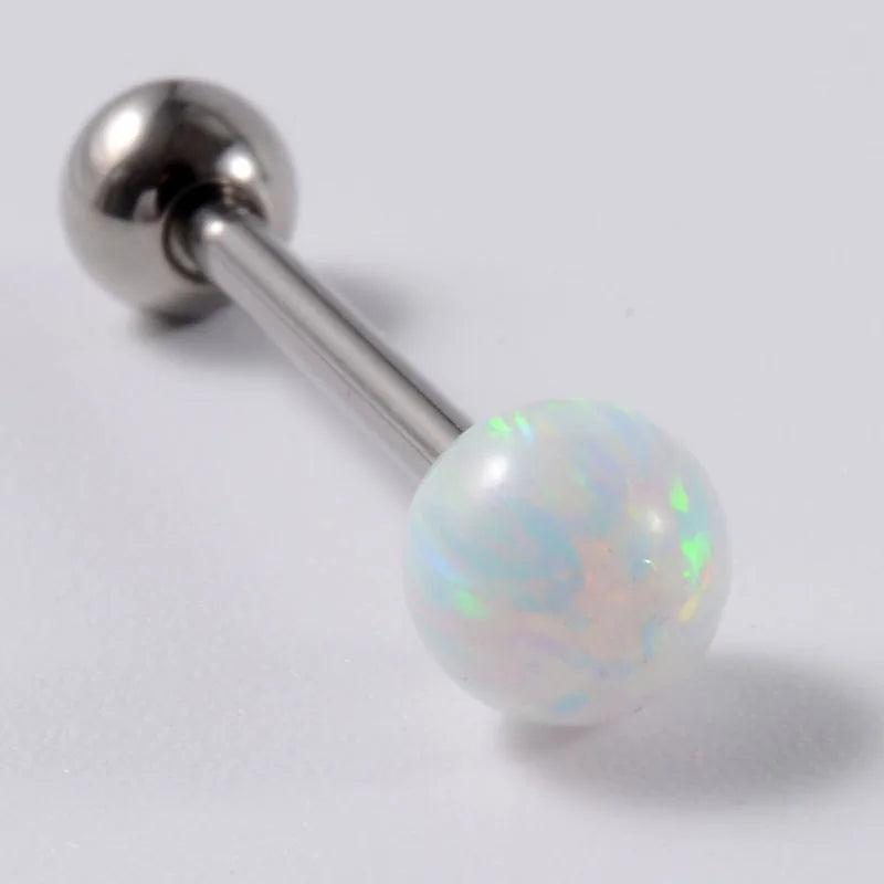 Surgical Steel Tongue Ring with Opal - 14G