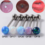 Surgical Steel Tongue Ring with Opal - 14G
