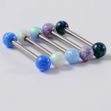 Surgical Steel Tongue Ring with Opal - 14G