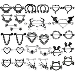 Punk Skeleton Nipple Shield Barbell Stainless Steel Rings