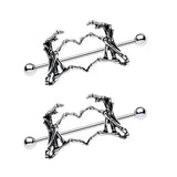 Punk Skeleton Nipple Shield Barbell Stainless Steel Rings