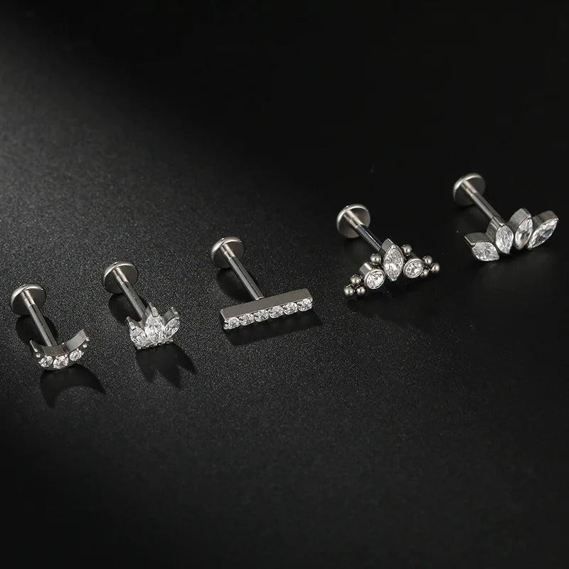 Titanium Tragus Cartilage Labret Lip Screw Earring Flat Back Stud