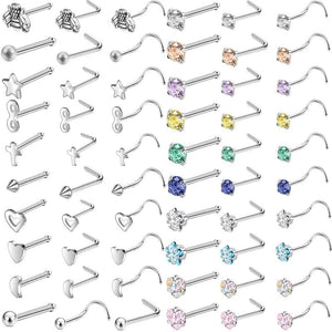 20G Glitter Zircon Nose Studs Stainless Steel Nostril Piercing Jewelry