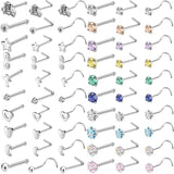 20G Glitter Zircon Nose Studs Stainless Steel Nostril Piercing Jewelry