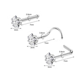 20G Glitter Zircon Nose Studs Stainless Steel Nostril Piercing Jewelry