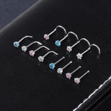 20G Glitter Zircon Nose Studs Stainless Steel Nostril Piercing Jewelry