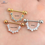 2Pcs Crystal Nipple Piercing Barbell 14G Nipple Rings