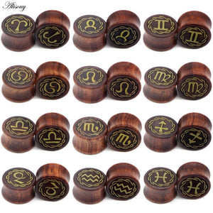 8-20mm Twelve Constellation Ear Plug Tunnel Wood Tunnels Piercing