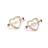 Golden Double Layer Nipple Piercing Heart Rhinestone Jewelry