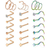 Stainless Steel Flower Nose Ring Set 20G Crystal Nose Piercing Studs
