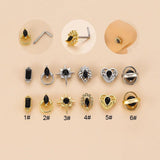 Vintage Zircon Stainless Steel L Rod Piercing Body Jewelry Nose Stud