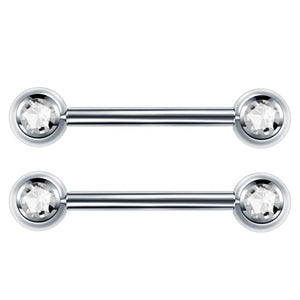 2pcs G23 Titanium CZ Gem Nipple Barbell Rings