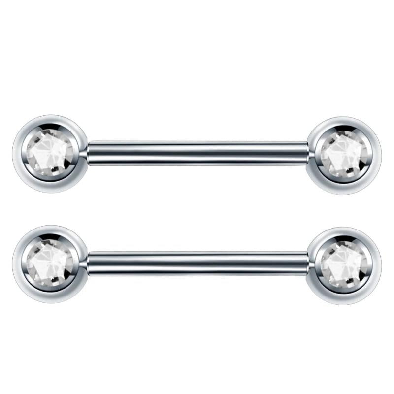 2pcs G23 Titanium CZ Gem Nipple Barbell Rings