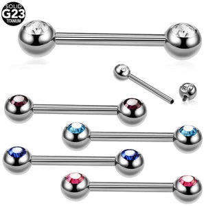 2pcs G23 Titanium CZ Gem Nipple Barbell Rings