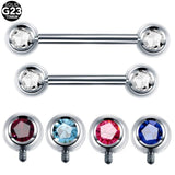 2pcs G23 Titanium CZ Gem Nipple Barbell Rings