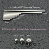 10Pcs 16G 1.2x16/38mm Threaded Bar Jewelry Tongue Industrial Piercing Balls
