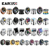 EARKUO Stainless Steel Zircon Ear Tunnels 2PCS