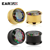 EARKUO Stainless Steel Zircon Ear Tunnels 2PCS