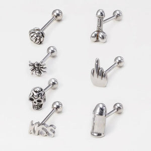 Skull Spider Rose Barbell Tongue Ring 14G