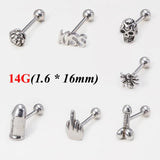Skull Spider Rose Barbell Tongue Ring 14G