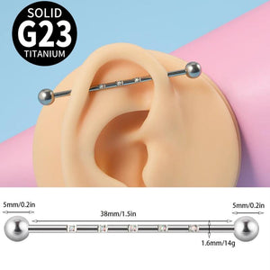 Titanium 14G Industrial Scaffold Barbell with CZ/Opal 38mm