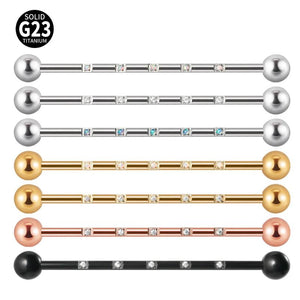 Titanium 14G Industrial Scaffold Barbell with CZ/Opal 38mm
