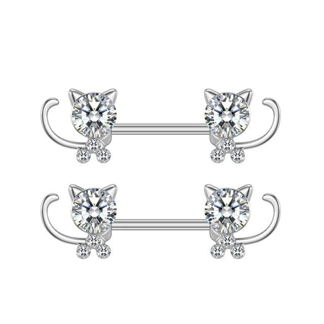 Cat Nipple Piercing Stainless Steel Zircon Nipple Ring Sexy Butterfly Flower