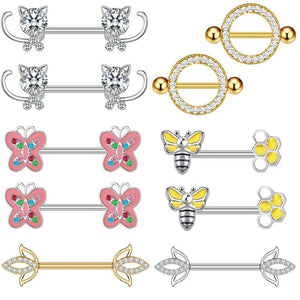 Cat Nipple Piercing Stainless Steel Zircon Nipple Ring Sexy Butterfly Flower
