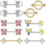 Cat Nipple Piercing Stainless Steel Zircon Nipple Ring Sexy Butterfly Flower