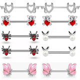 Cat Nipple Piercing Stainless Steel Zircon Nipple Ring Sexy Butterfly Flower